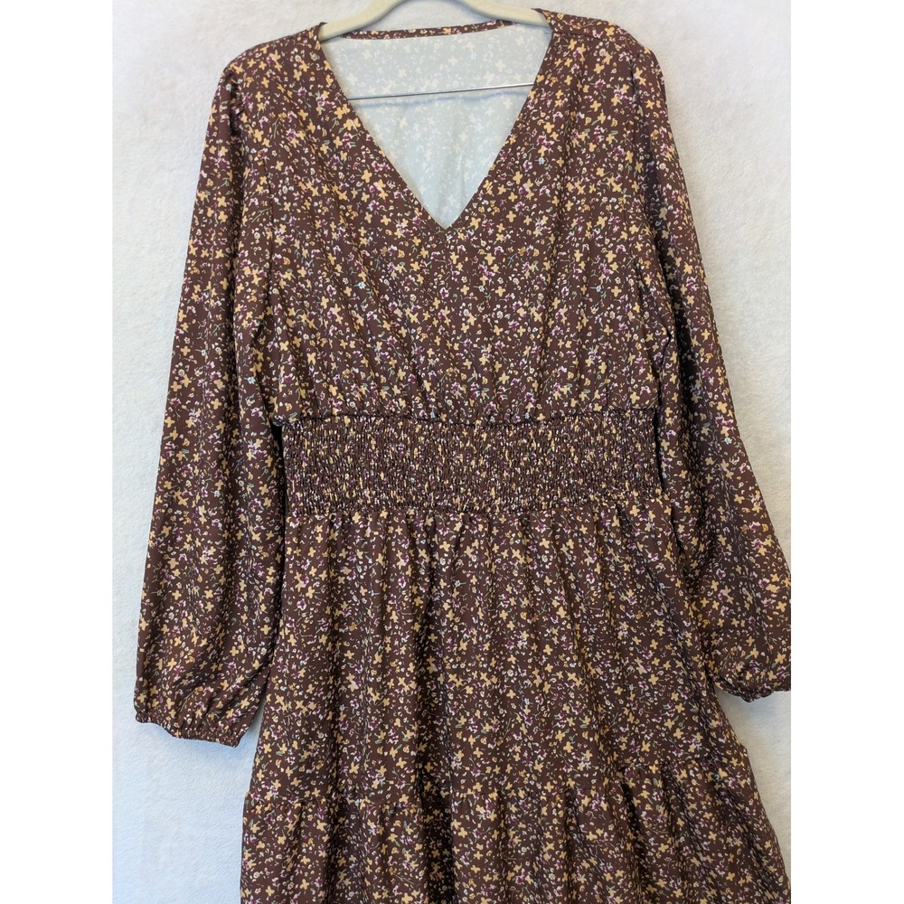 NEW Emery Rose Maxi Dress Women's XL Brown Floral Long Sleeve Smocked Waist Boho - Picture 2 of 9